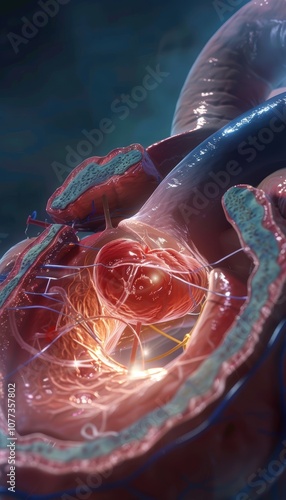 3D Medical Illustration of Balloon Valvuloplasty Procedure in Heart Animation for Educational Use photo