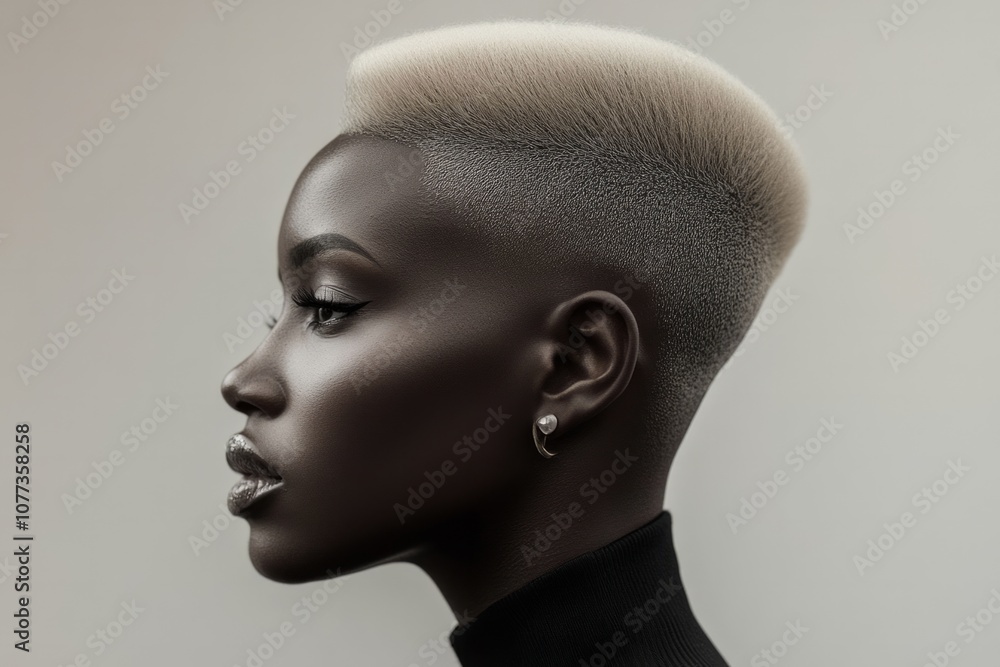 Beautiful woman white skin wearing a perfect sleek high blonde flattop hairstyle Beautiful woman white skin wearing a perfect sleek high blonde flattop hairstyle