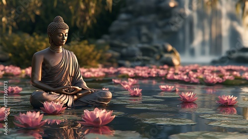 Harmony peace buddhist meditation lotus pond picture