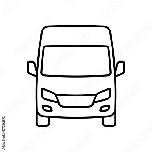 Van icon. Minibus. Black outline linear silhouette. Editable strokes. Front view. Vector simple flat graphic illustration. Isolated object on white background. Isolate.