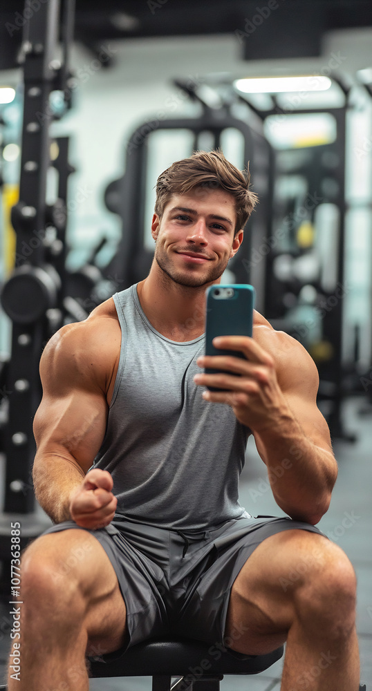 Young man taking a selfie in gym Young man taking a selfie in gym