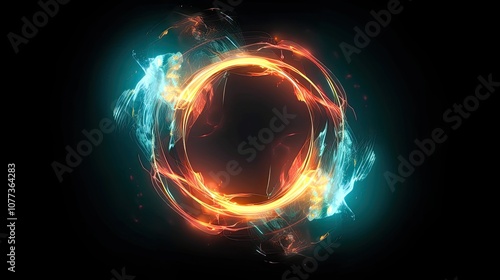 Glowing energy ring with vibrant blue and orange light.