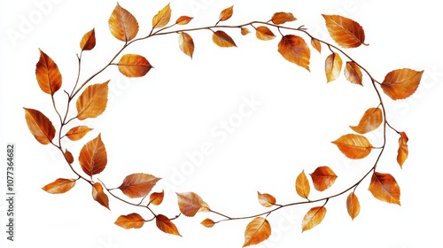 Wallpaper Mural Elegant autumn leaves in oval wreath frame on white background Torontodigital.ca