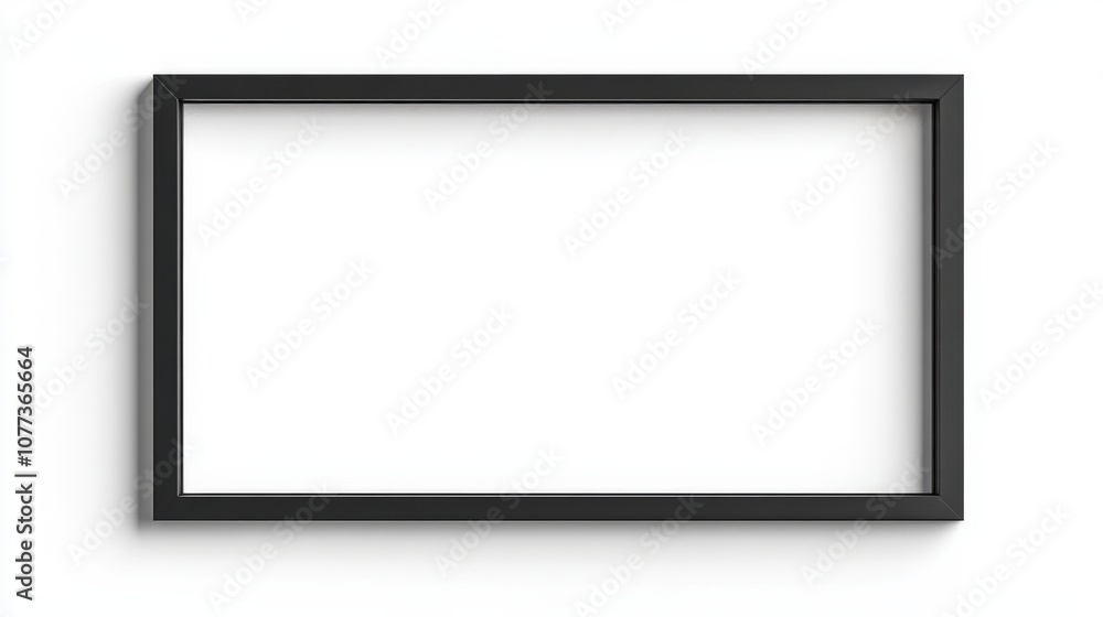 Empty black frame on white wall: minimalist design and space for creativity Empty black frame on white wall: minimalist design and space for creativity