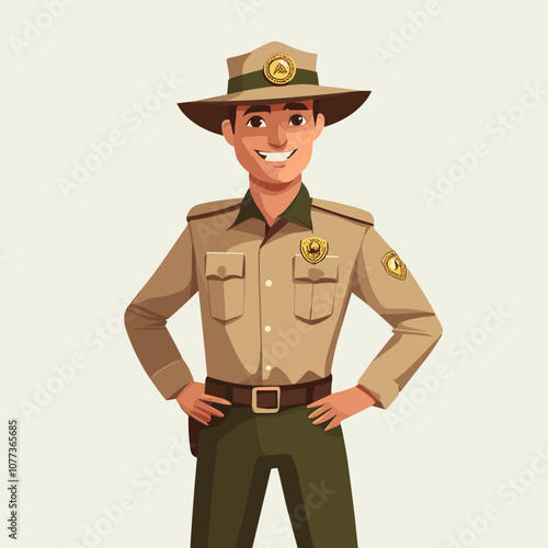 vector flat style park ranger on uniform background .Generative AI