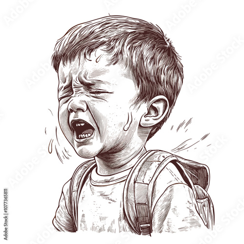 vector sketch crying boy on uniform background .Generative AI