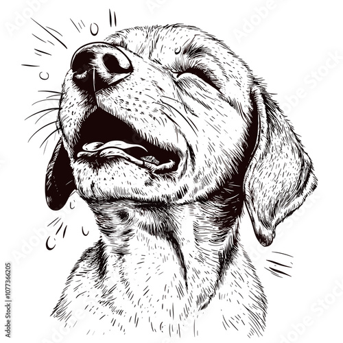 vector sketch crying dog on uniform background .Generative AI