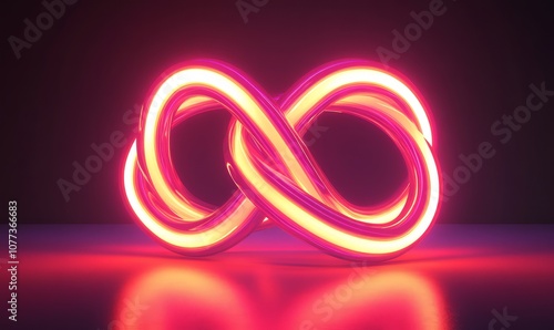 abstract futuristic neon background, knotted tube shape glowing in the dark