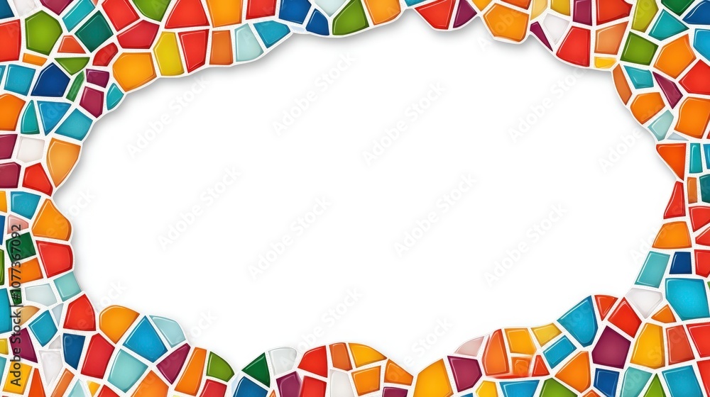 Fototapeta premium Colorful mosaic frame with flowing geometric pattern on white background