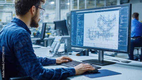 Person working on a computer with engineering software
