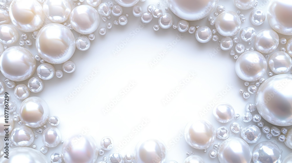 Elegant arrangement of white pearls creating a luxurious frame on soft background Elegant arrangement of white pearls creating a luxurious frame on soft background