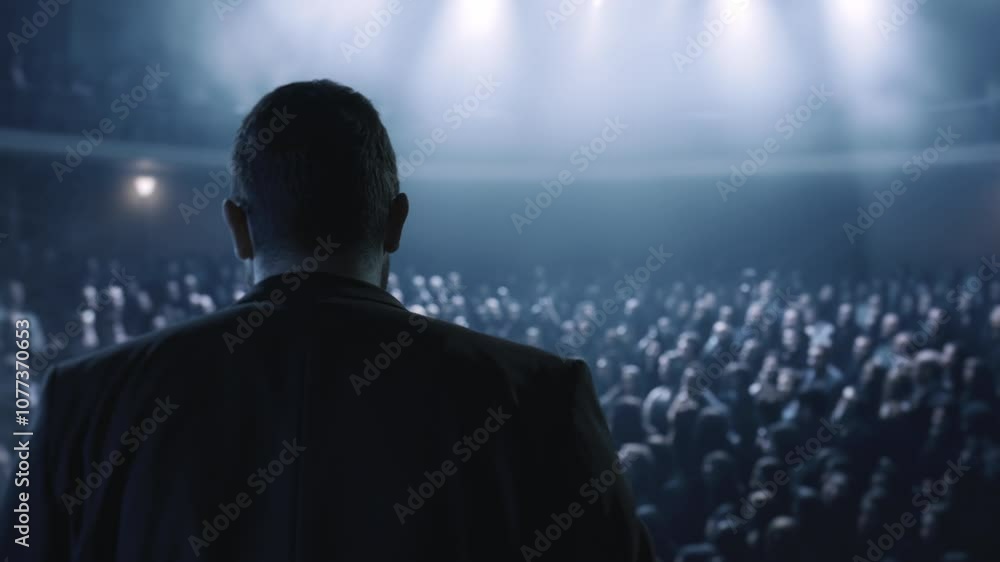 Business Leader Speaking To Large Crowd At Corporate Conference Arena Success Leadership Business Leader Speaking To Large Crowd At Corporate Conference Arena Success Leadership