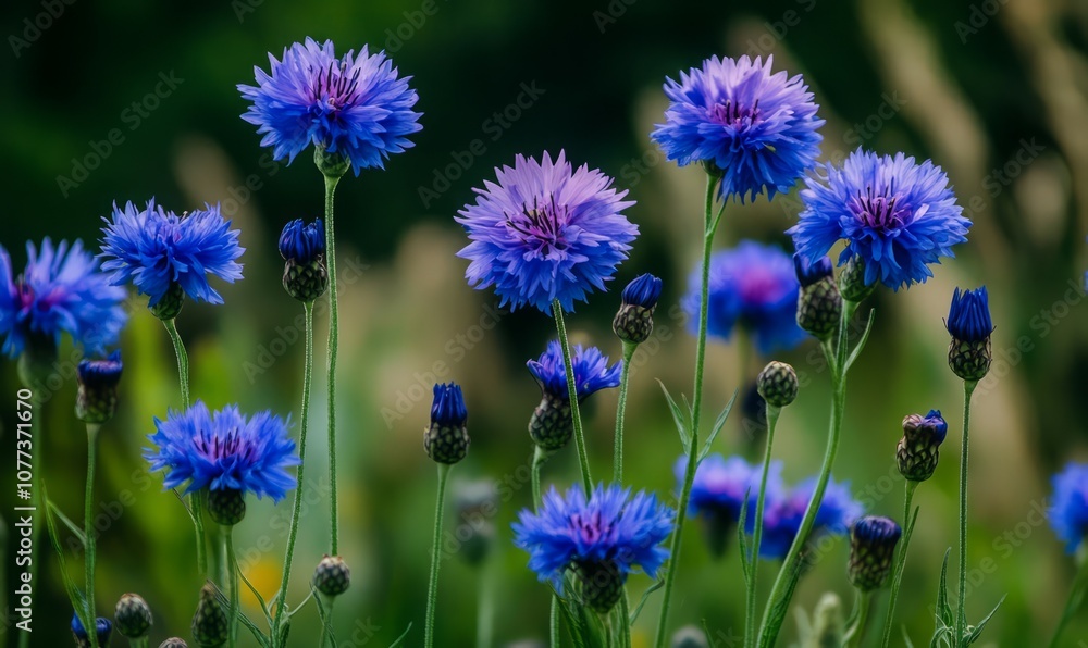 A close-up view of blue cornflowers in full bloom A close-up view of blue cornflowers in full bloom