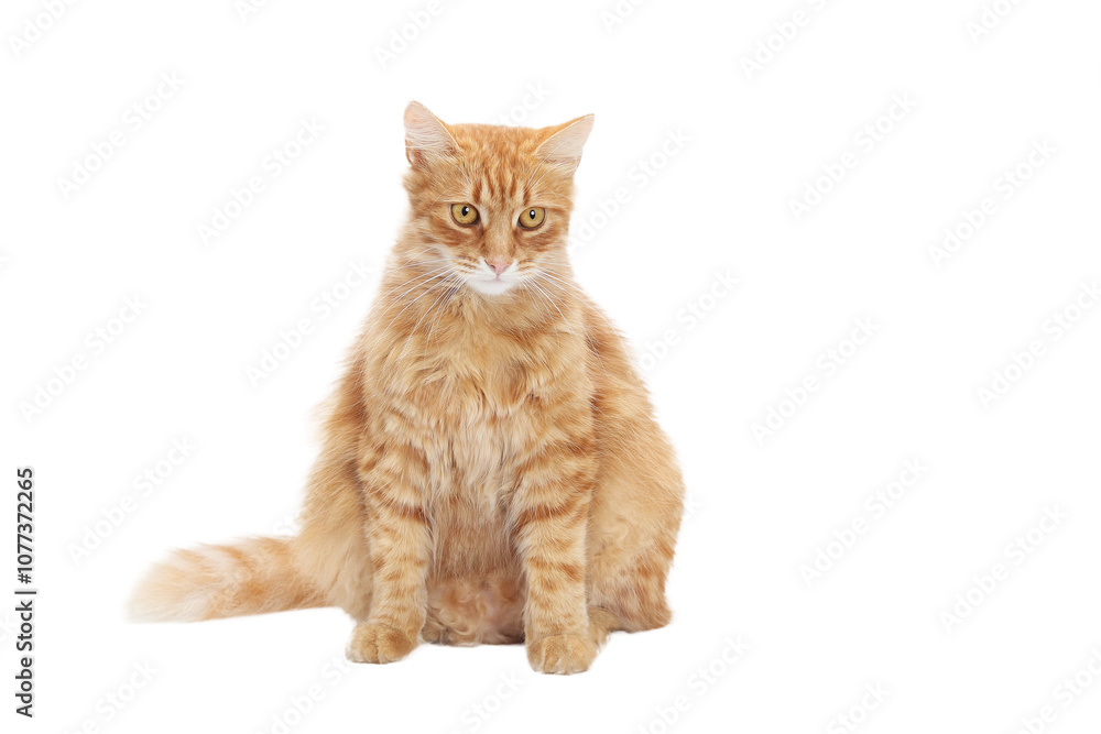 Beautiful red Cat looks at the camera. Kitten close-up on white background. Without people. Studio portrait of a ginger cat. Pet shop. Indoor cat. Beautiful red Cat looks at the camera. Kitten close-up on white background. Without people. Studio portrait of a ginger cat. Pet shop. Indoor cat.