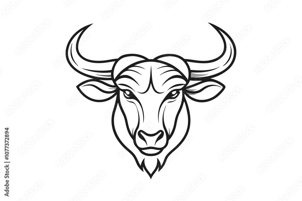 Minimalist Line Drawing of Wildebeest Head Logo - Vector Illustration Minimalist Line Drawing of Wildebeest Head Logo - Vector Illustration