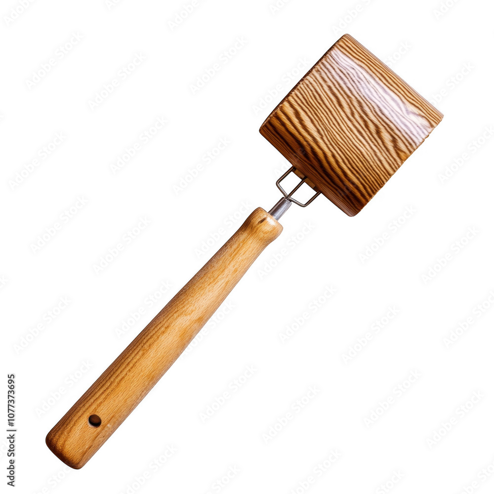 Wooden Cooking Utensil: Sturdy Meat Tenderizer with Textured Pattern Wooden Cooking Utensil: Sturdy Meat Tenderizer with Textured Pattern