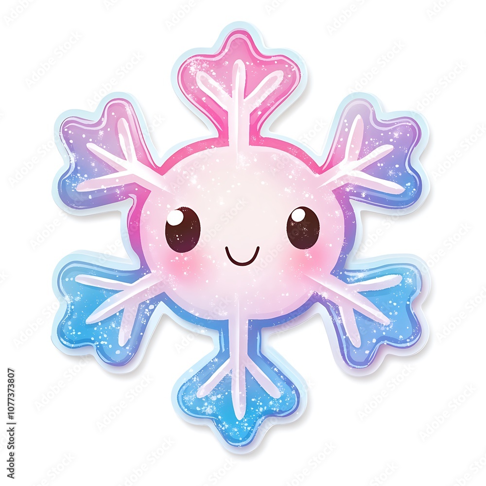 there is a pink and blue snowflake with a face and two arrows there is a pink and blue snowflake with a face and two arrows