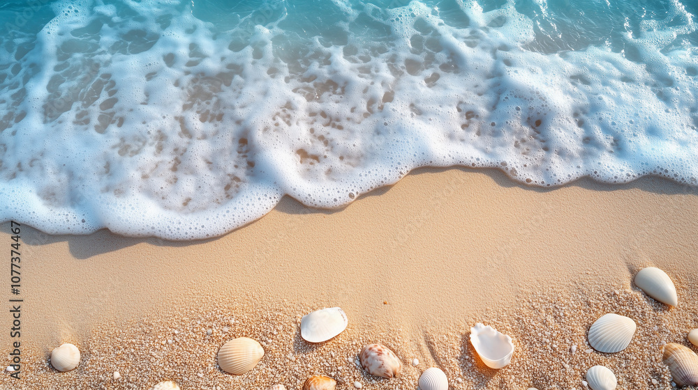 Peaceful Beach with Smooth Sand, Ocean Waves, and Sunbathers’ Towels in a Serene Shoreline Scene, Generated AI Peaceful Beach with Smooth Sand, Ocean Waves, and Sunbathers’ Towels in a Serene Shoreline Scene, Generated AI
