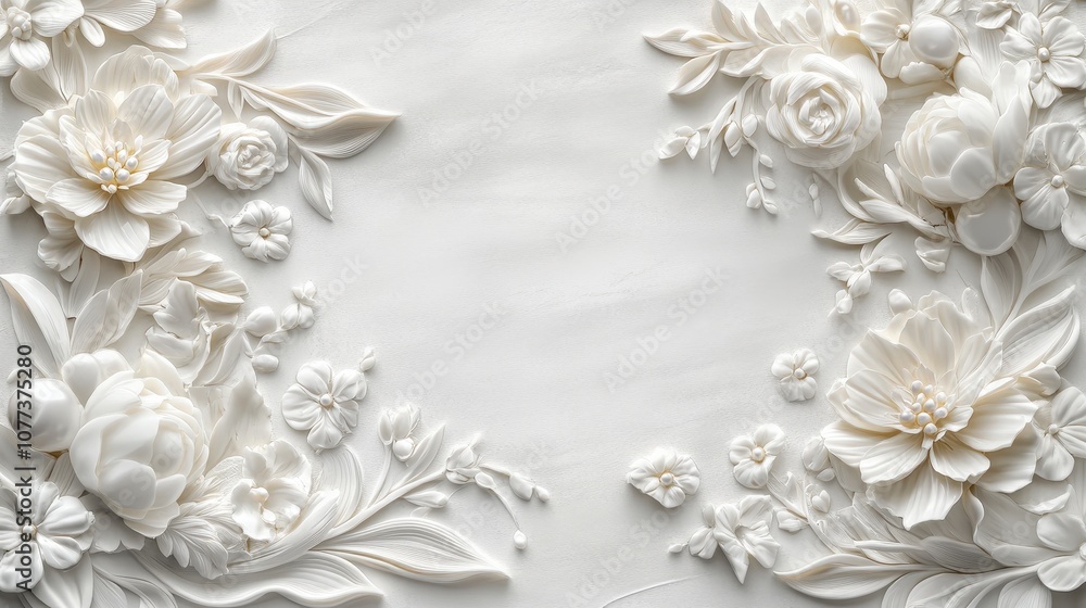 Elegant floral relief with white flowers on textured background Elegant floral relief with white flowers on textured background