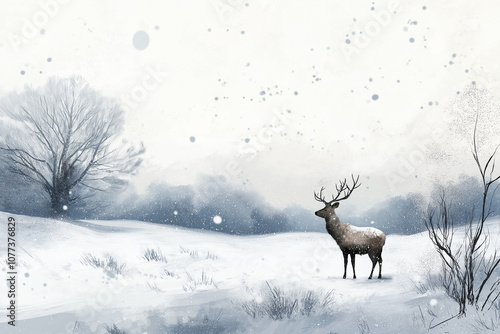 Tranquil Snowy Landscape with Deer in Hibernation