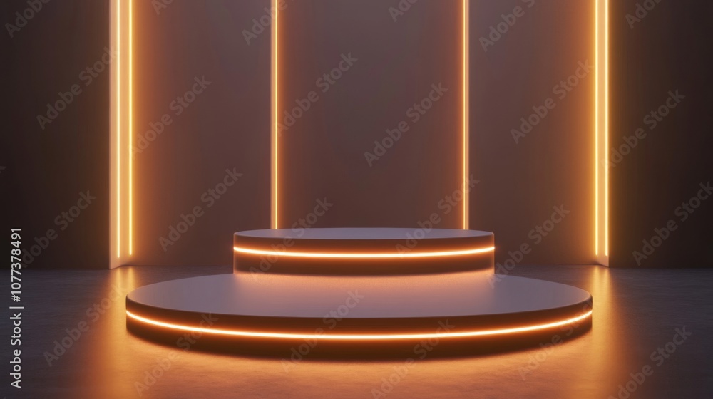 Two Circular Platforms Illuminated by Neon Lights Two Circular Platforms Illuminated by Neon Lights