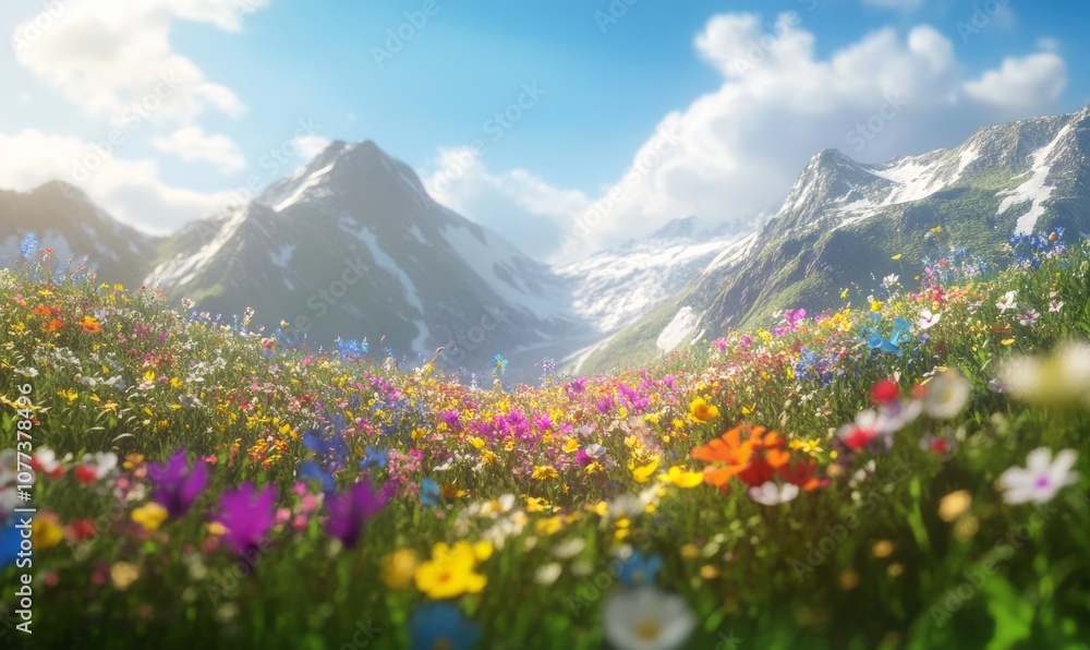 Fototapeta premium A springtime meadow filled with vibrant wildflowers