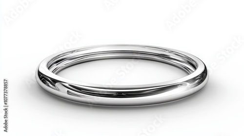 Elegant silver band ring on white background reflecting light