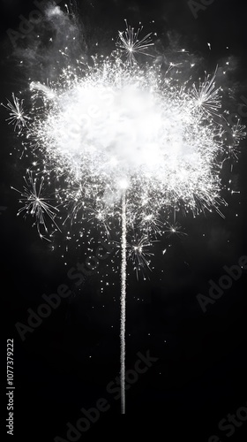 A bright explosion of white fireworks illuminating the night sky. photo