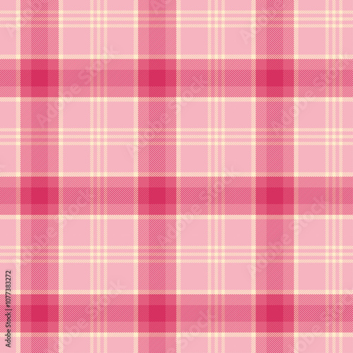 Pink plaid seamless pattern with a classic checkered design. Cozy and stylish tablecloth backdrop. Lumberjack plaid. Tartan Fabric Background. Perfect for fabric, clothing, wrapping paper, and decor.