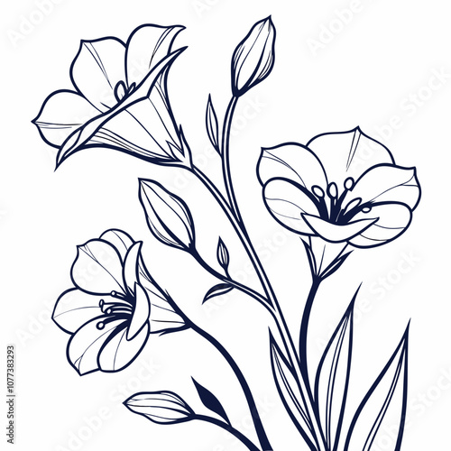A delicate and elegant line drawing of three blooming flowers, capturing the beauty of nature in a simple yet stunning design. Perfect for adding a touch of elegance to any project.