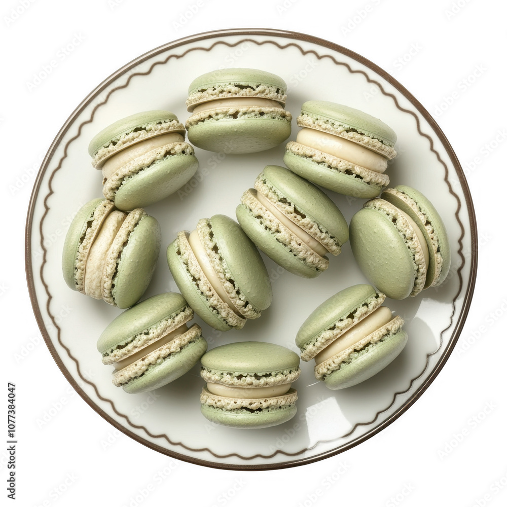 Delightful Green Tea Macaron Cookies on Elegant Plate Delightful Green Tea Macaron Cookies on Elegant Plate
