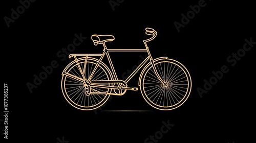 A gold outline of a vintage bicycle on a black background. photo