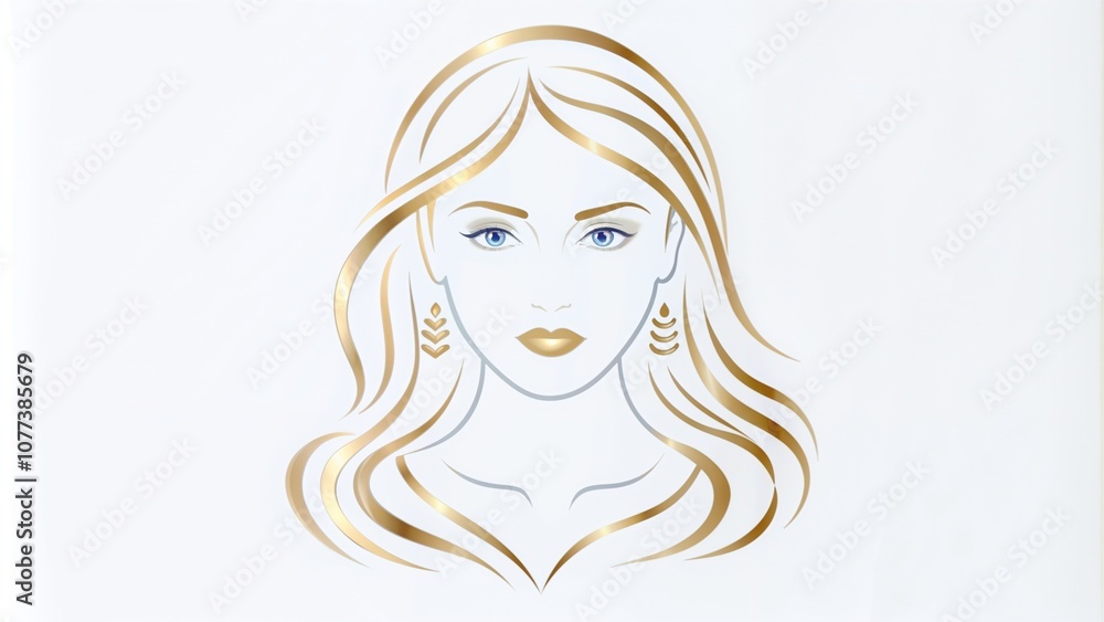 Stylish woman illustration with blue eyes and golden hair on white background, copy space Stylish woman illustration with blue eyes and golden hair on white background, copy space