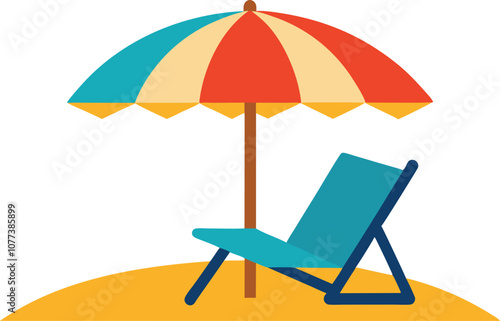 Beach umbrella and chairs on white vector illustration .eps