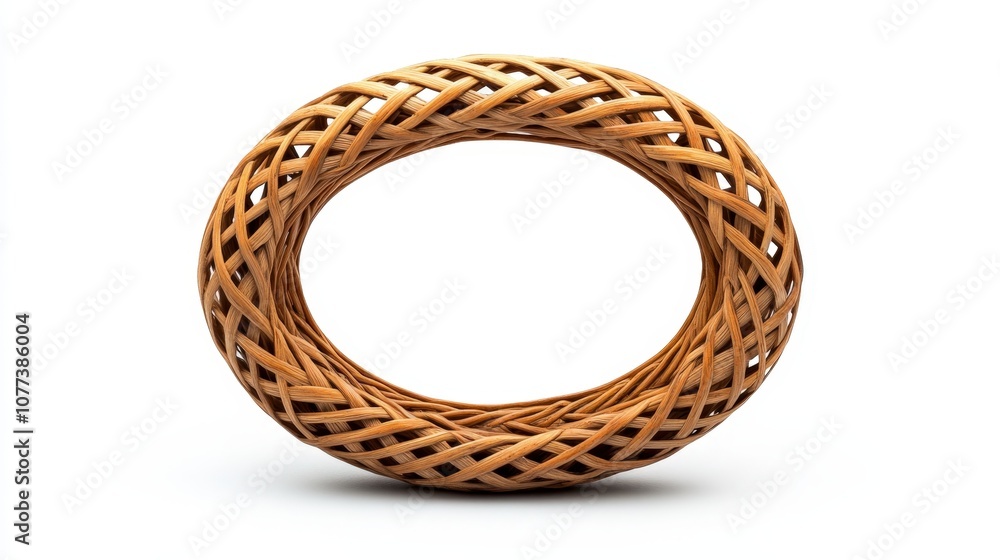 Intricately woven wooden basket with open center on white background Intricately woven wooden basket with open center on white background