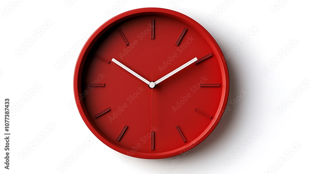 Discrete red quartz clock, round face, modern wall decor