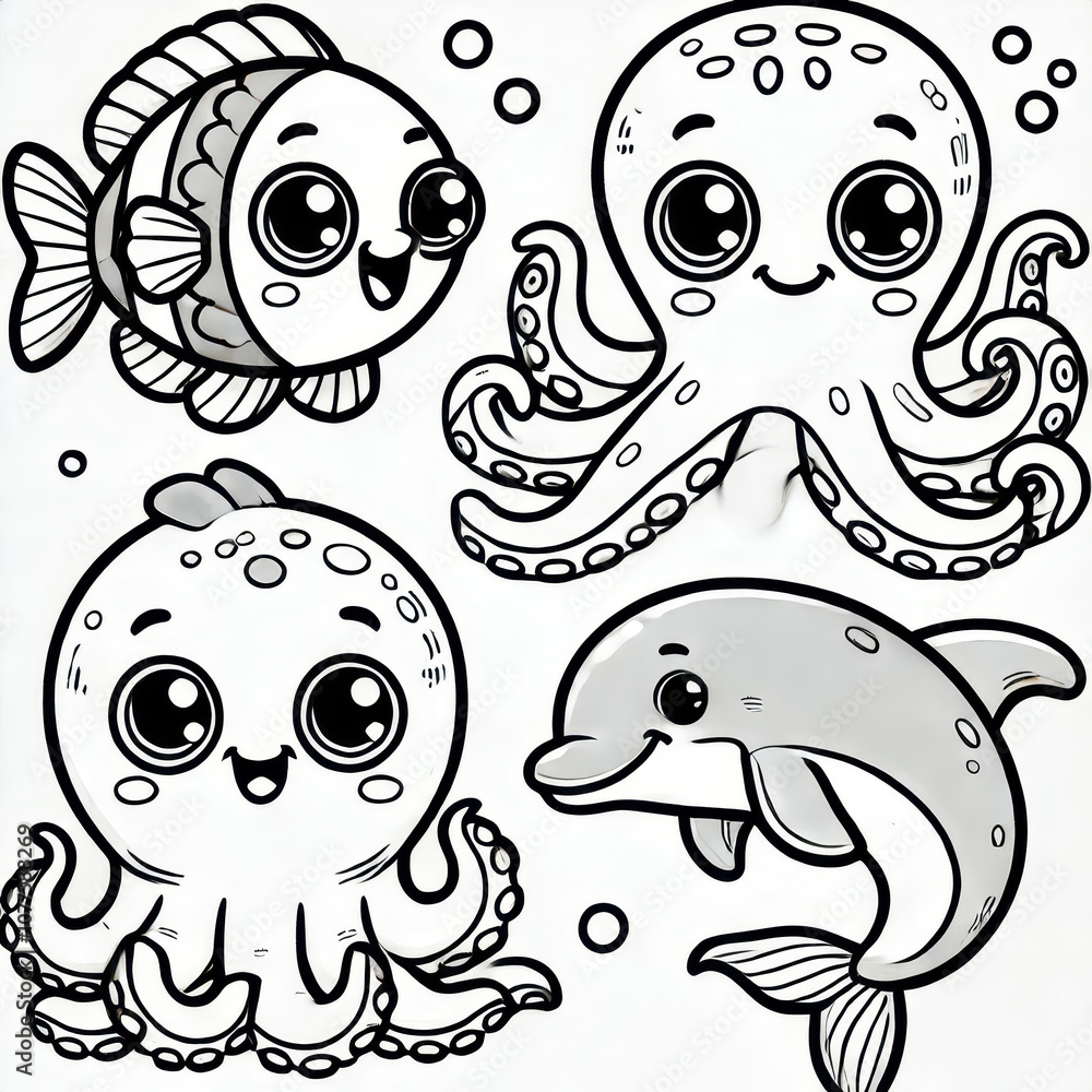 Obraz premium page featuring cute cartoon underwater animals