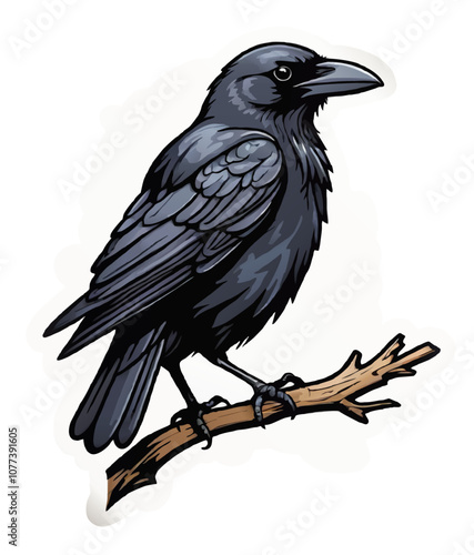 raven on a branch illustration