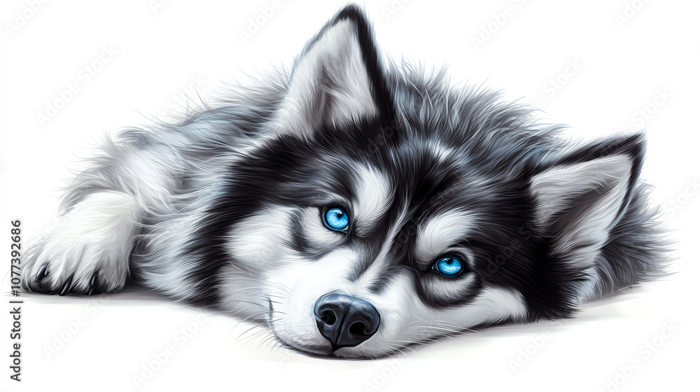 Husky with blue eyes, detailed and photorealistic, isolated on white background Husky with blue eyes, detailed and photorealistic, isolated on white background