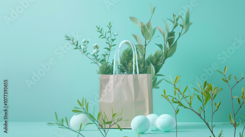 A brown paper bag with a bunch of plants and eggs in it photo