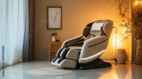 Luxury massage chair in modern home interior at dusk