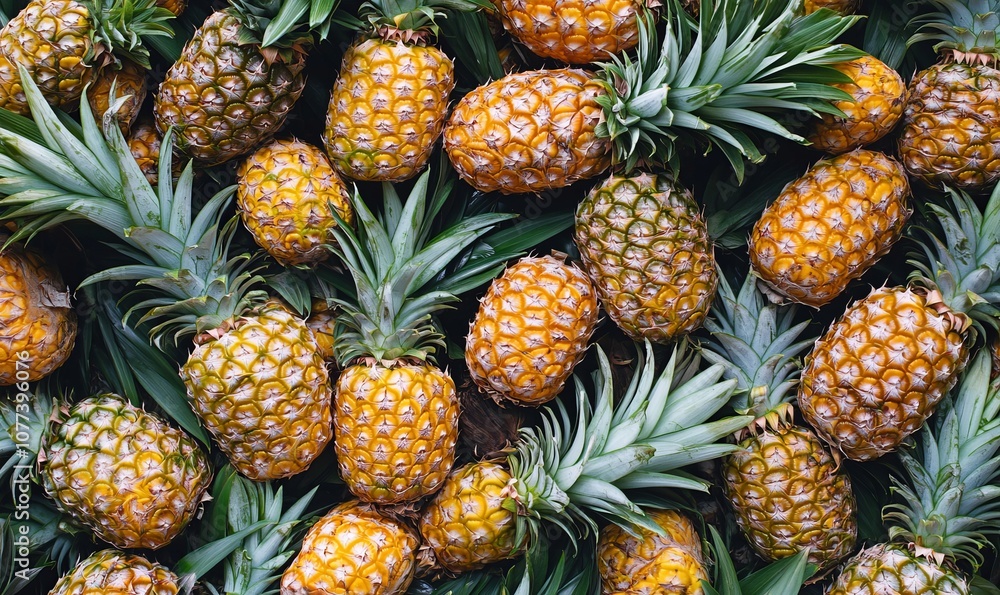 Pattern with pineapples, top view, flat lay. Tropical abstract background. Ripe juicy fruits. Pattern with pineapples, top view, flat lay. Tropical abstract background. Ripe juicy fruits.