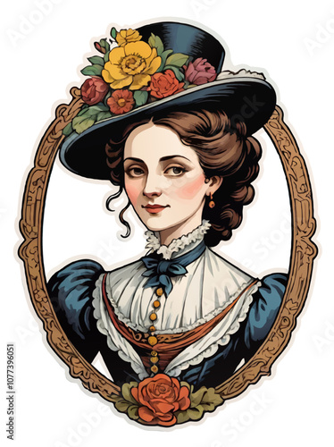 victorian lady with hat ornament sticker