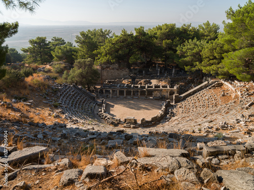 Priene Ruins. Priene ancient city theatre. Near Soke district, Aydin province, Turkey photo