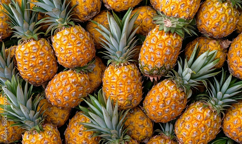 Pattern with pineapples, top view, flat lay. Tropical abstract background. Ripe juicy fruits. Pattern with pineapples, top view, flat lay. Tropical abstract background. Ripe juicy fruits.