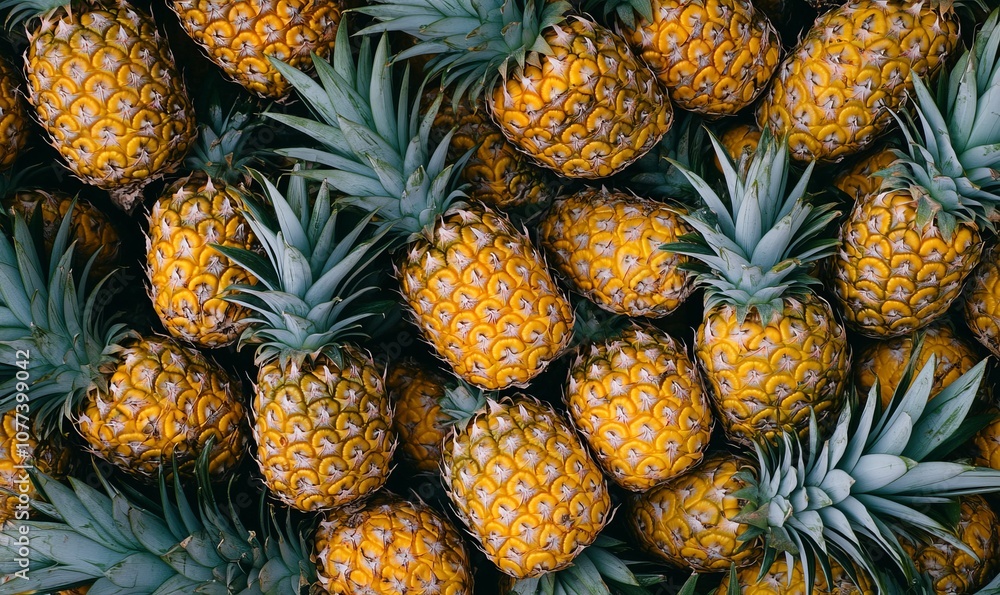 Pattern with pineapples, top view, flat lay. Tropical abstract background. Ripe juicy fruits. Pattern with pineapples, top view, flat lay. Tropical abstract background. Ripe juicy fruits.