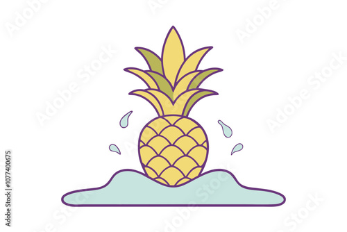 Colorful Pineapple Line Drawing Vector for Tropical Designs