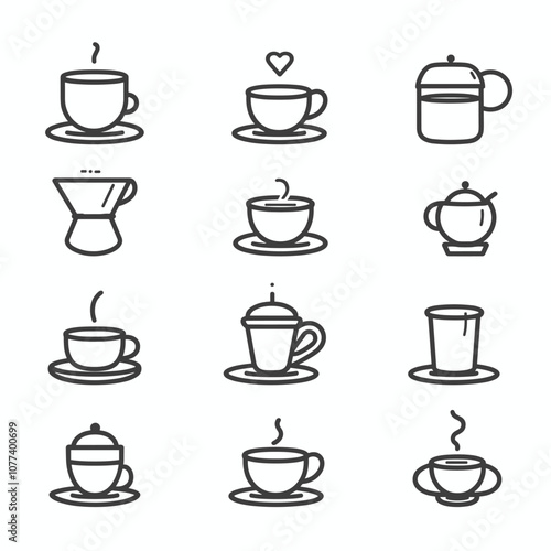 Wallpaper Mural Minimalistic coffee-themed icons featuring various cups, pots, and brewing methods, all in a simple line drawing style. Torontodigital.ca