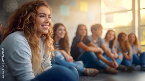 Smiling Youth Friends Engaging in Joyful Conversation Indoors