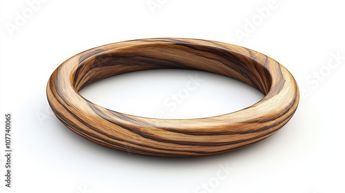 Elegant wooden ring with natural grain design on white background